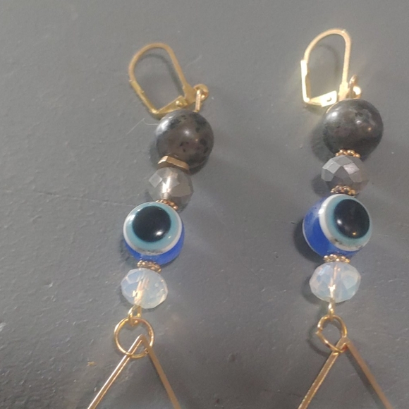 Handmade Tassle Dangle Earrings Evil Eye Fringe - Picture 2 of 5